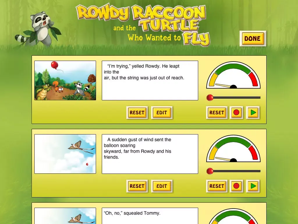 Rowdy Raccoon and the Turtle Who Wanted to Fly is an interactive story book for kids that brings to light that every person is unique and important; written by Donna C. Braymer, illustrated by Shachi Kale (iPad Lite Version; by Auryn Apps) iPad  Screenshots