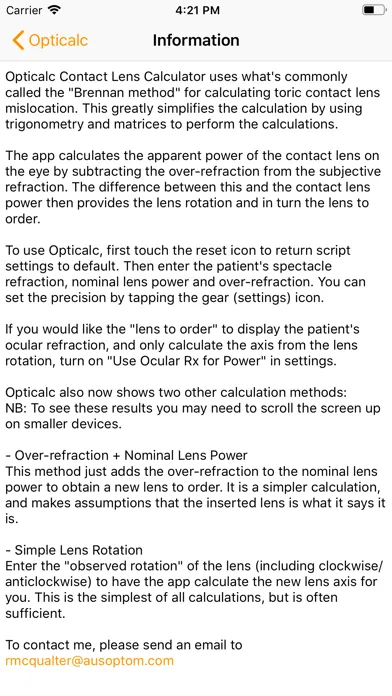 Opticalc Contact Lens Calc Screenshots