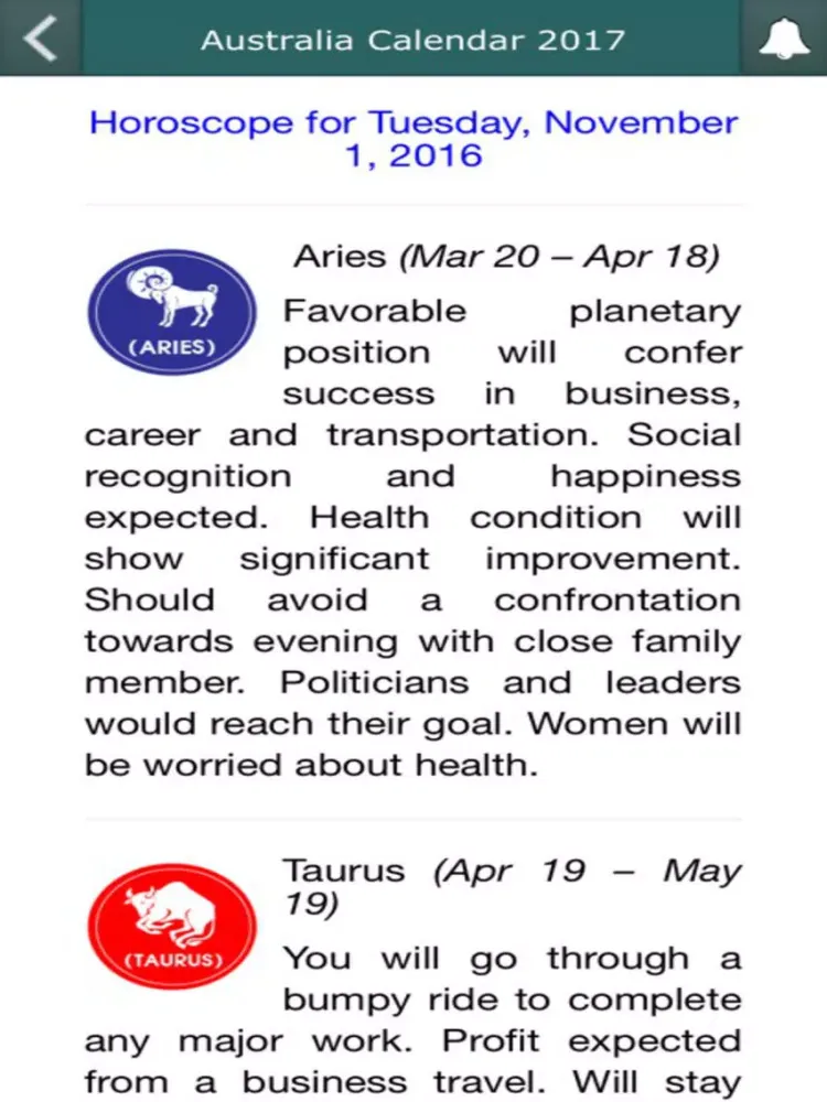 Скриншоты Australia Calendar 2017 with Horoscope iPad 