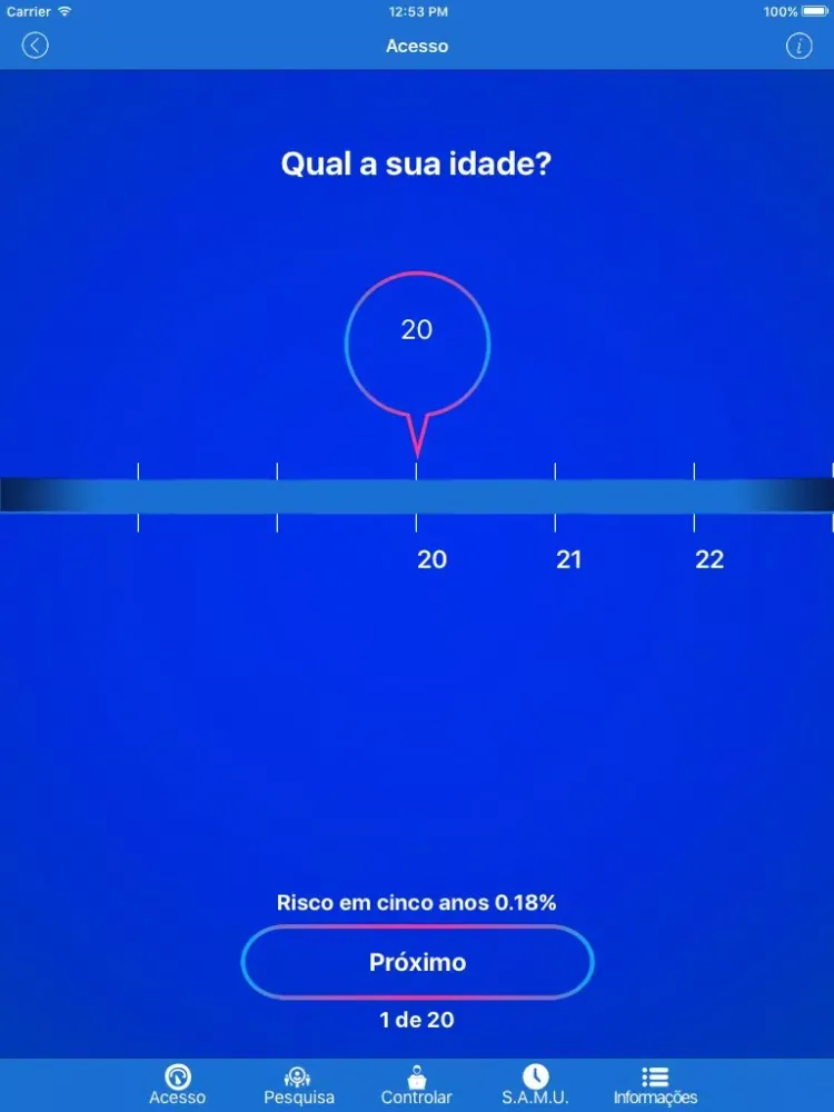 Capturas de tela do Riscometro de AVC iPad 