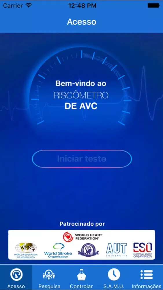 Capturas de tela do Riscometro de AVC