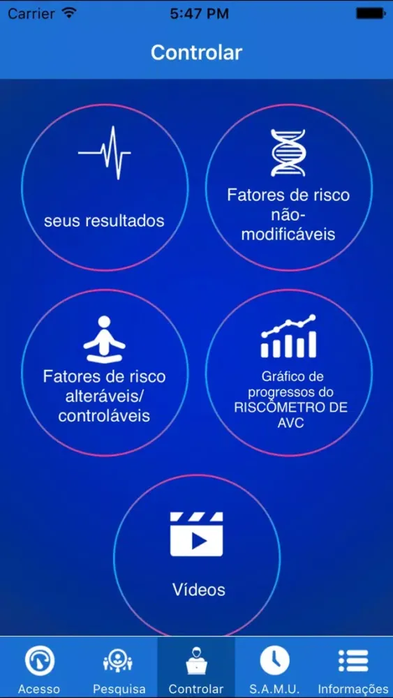 Capturas de tela do Riscometro de AVC