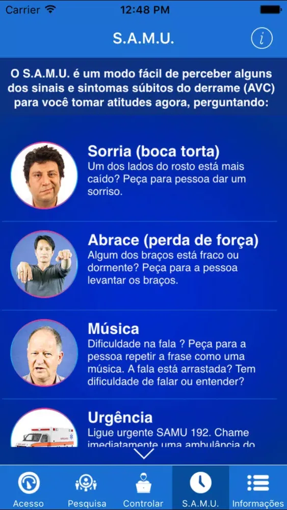 Capturas de tela do Riscometro de AVC