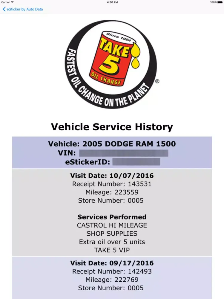 Take 5 Oil Change iPad  スクリーンショット