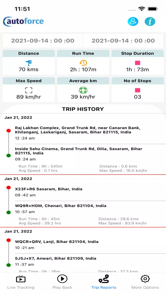 Capturas de tela do Autoforce GPS Vehicle Tracker