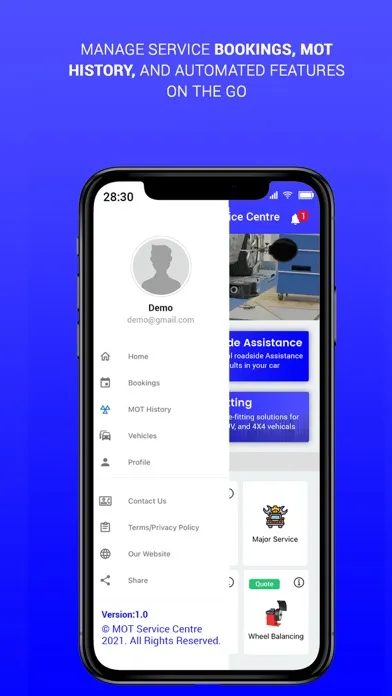 Capturas de tela do MOT Service Centre