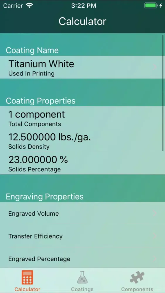 Zrzuty ekranu Coating Weight Calculator