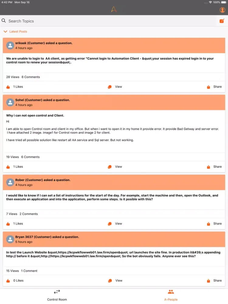 Capturas de tela do Automation Anywhere Mobile iPad 