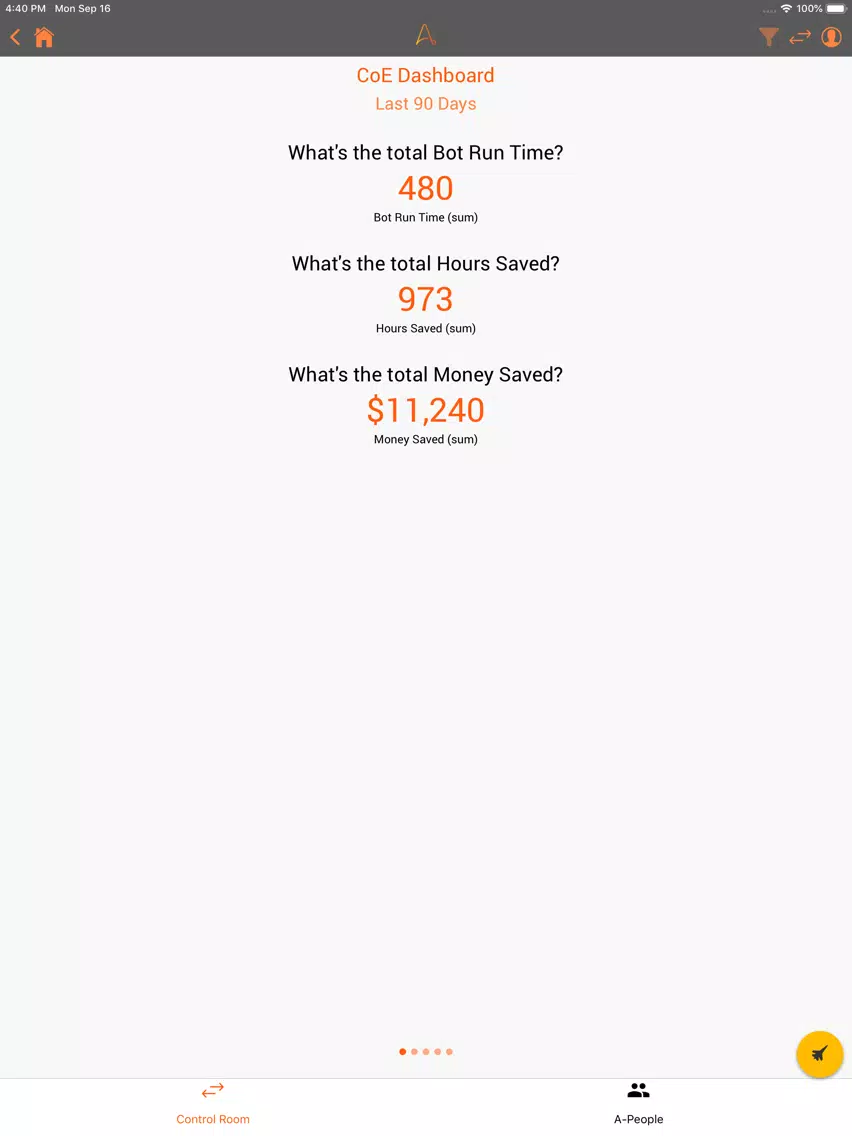 Tangkapan skrin Automation Anywhere Mobile iPad 