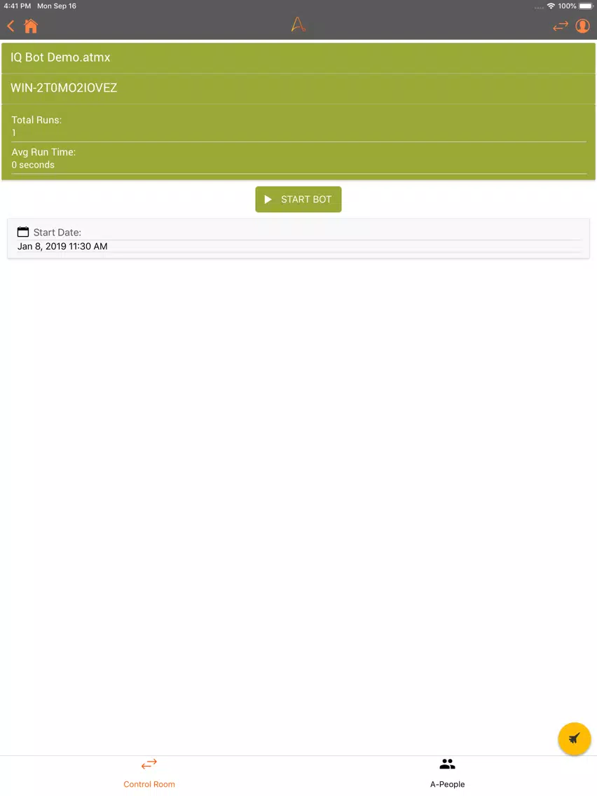 Tangkapan skrin Automation Anywhere Mobile iPad 