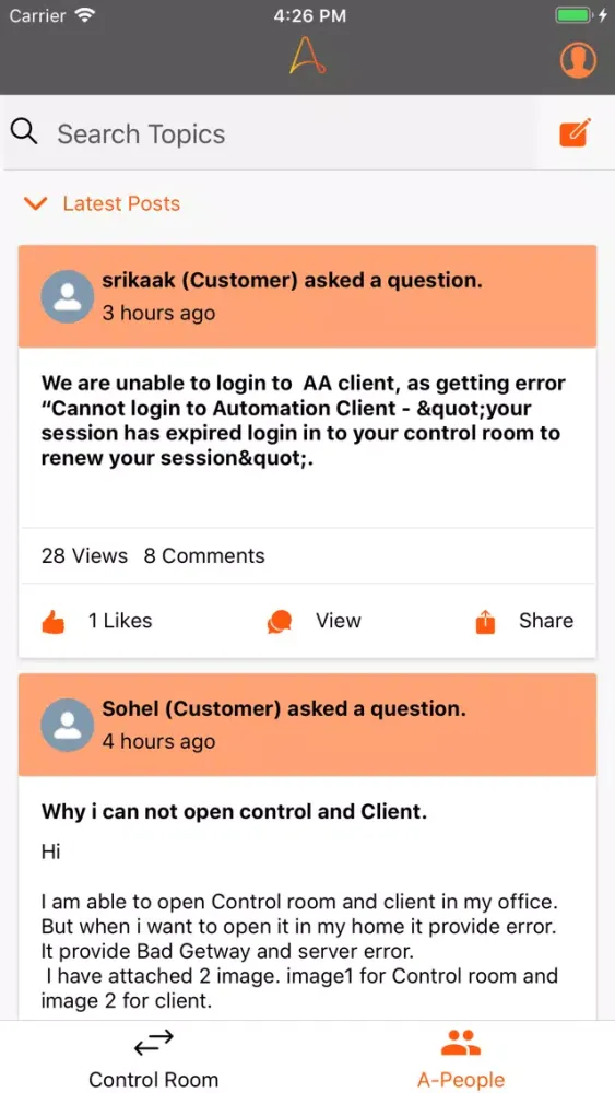 Capturas de tela do Automation Anywhere Mobile