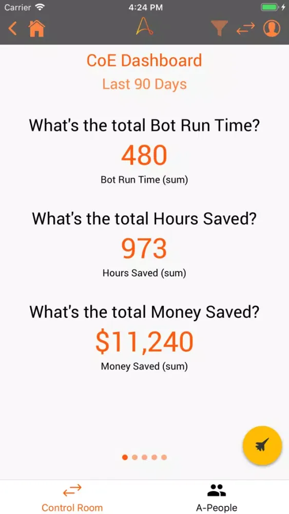 Capturas de tela do Automation Anywhere Mobile