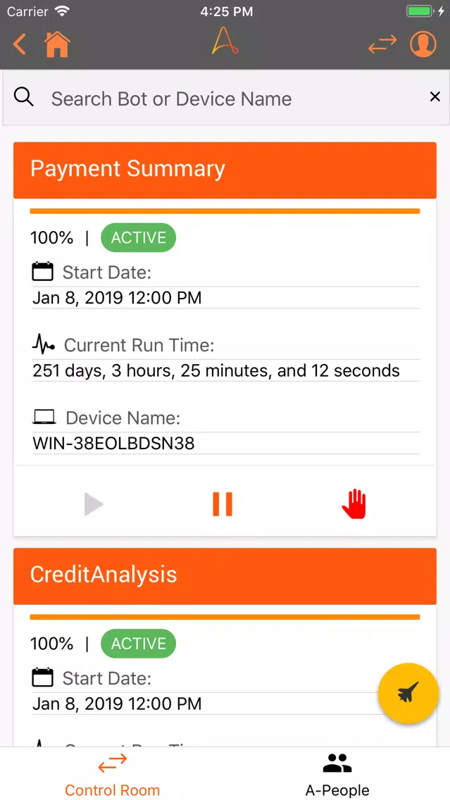 Tangkapan skrin Automation Anywhere Mobile