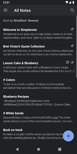 Capturas de pantalla de Simplenote
