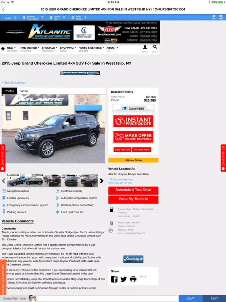 Tangkapan layar Atlantic Chrysler Jeep Dodge iPad 