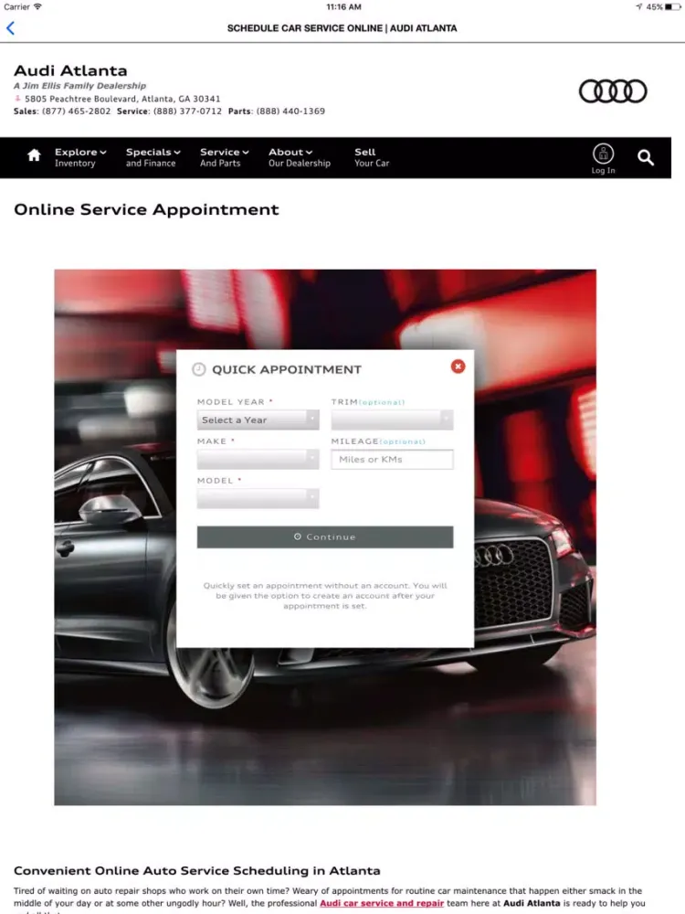 Capturas de tela do Audi Atlanta iPad 