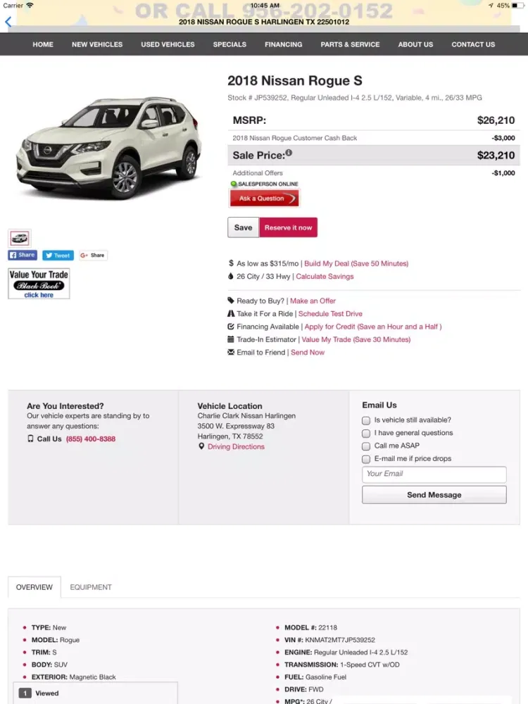 Скриншоты Charlie Clark Nissan Harlingen iPad 