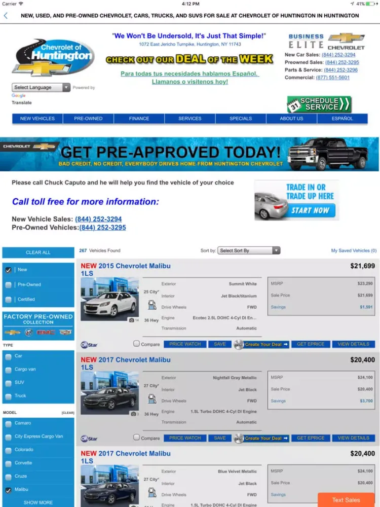 Tangkapan layar Chevrolet of Huntington Dealer App iPad 