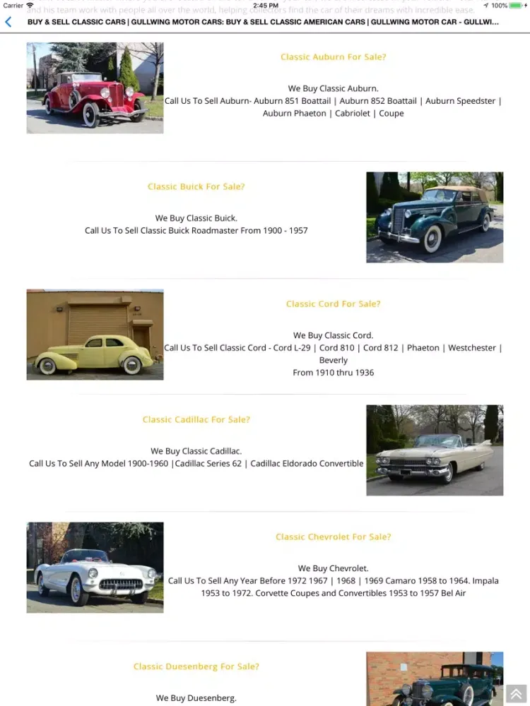 Gullwing Motor Cars iPad  Screenshots