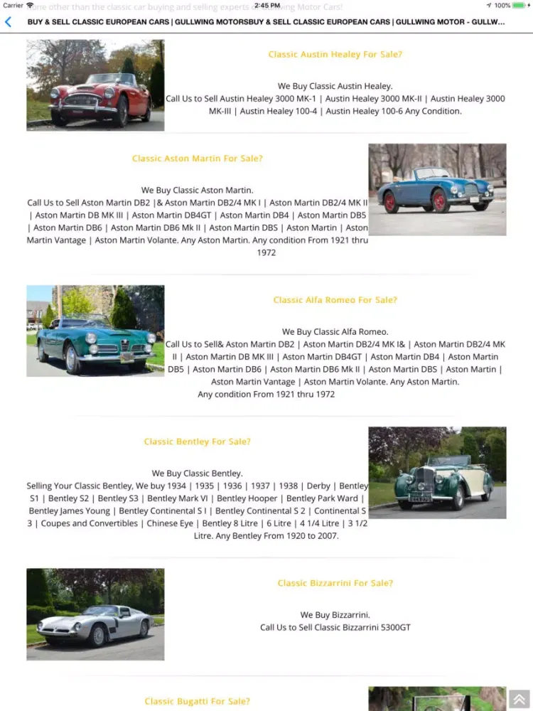 Gullwing Motor Cars iPad  Screenshots