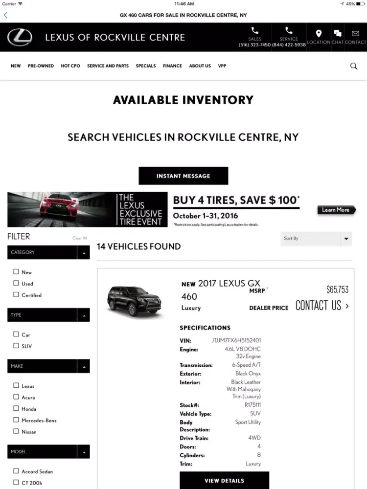 Tangkapan layar Lexus of Rockville Centre Dealer App iPad 