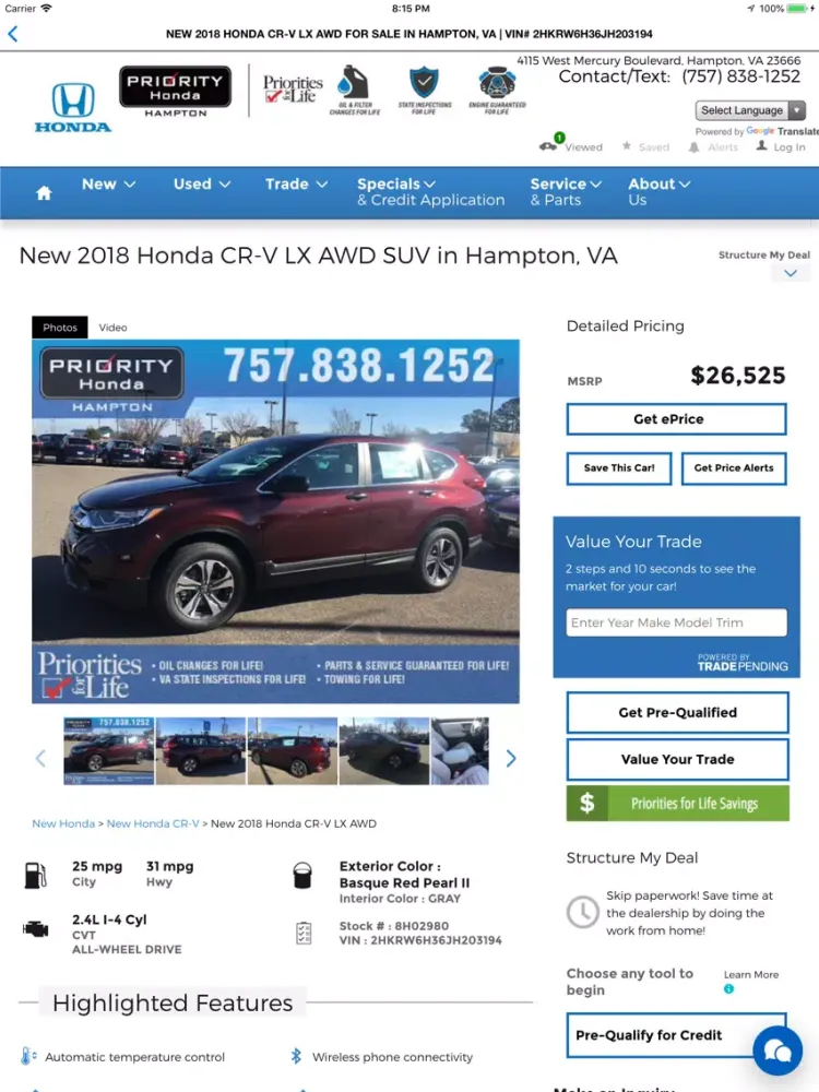 Priority Honda Hampton iPad 应用截图