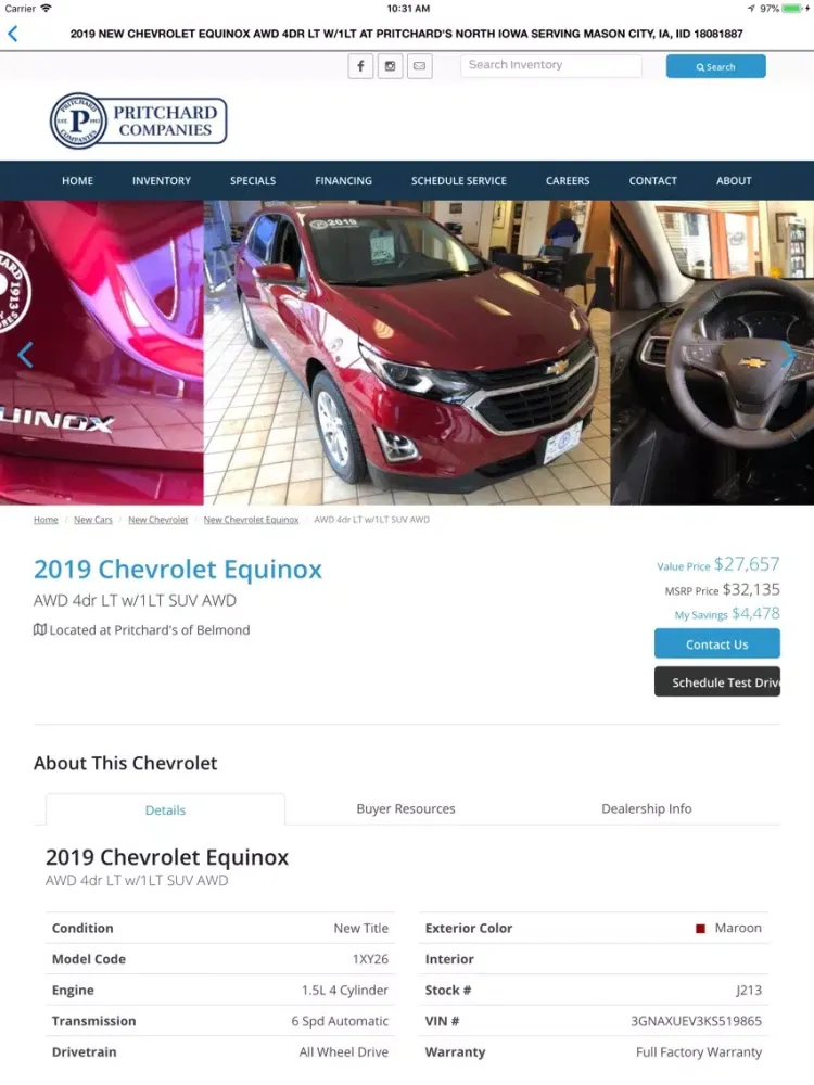 Zrzuty ekranu Pritchard Family Auto Stores iPad 