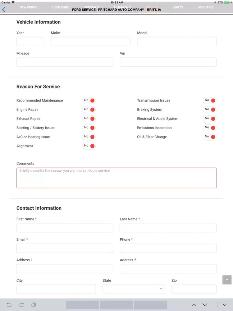 Zrzuty ekranu Pritchard Family Auto Stores iPad 