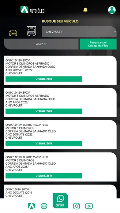 Capturas de tela do Auto Óleo App