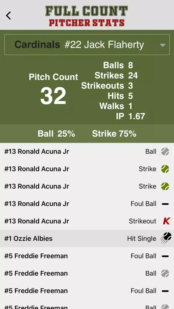Full Count Baseball Scoring سکرین شاٹس