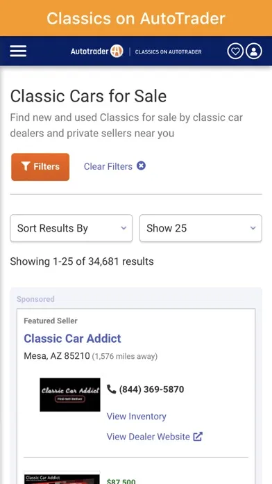 Ảnh chụp màn hình của Classics on Autotrader