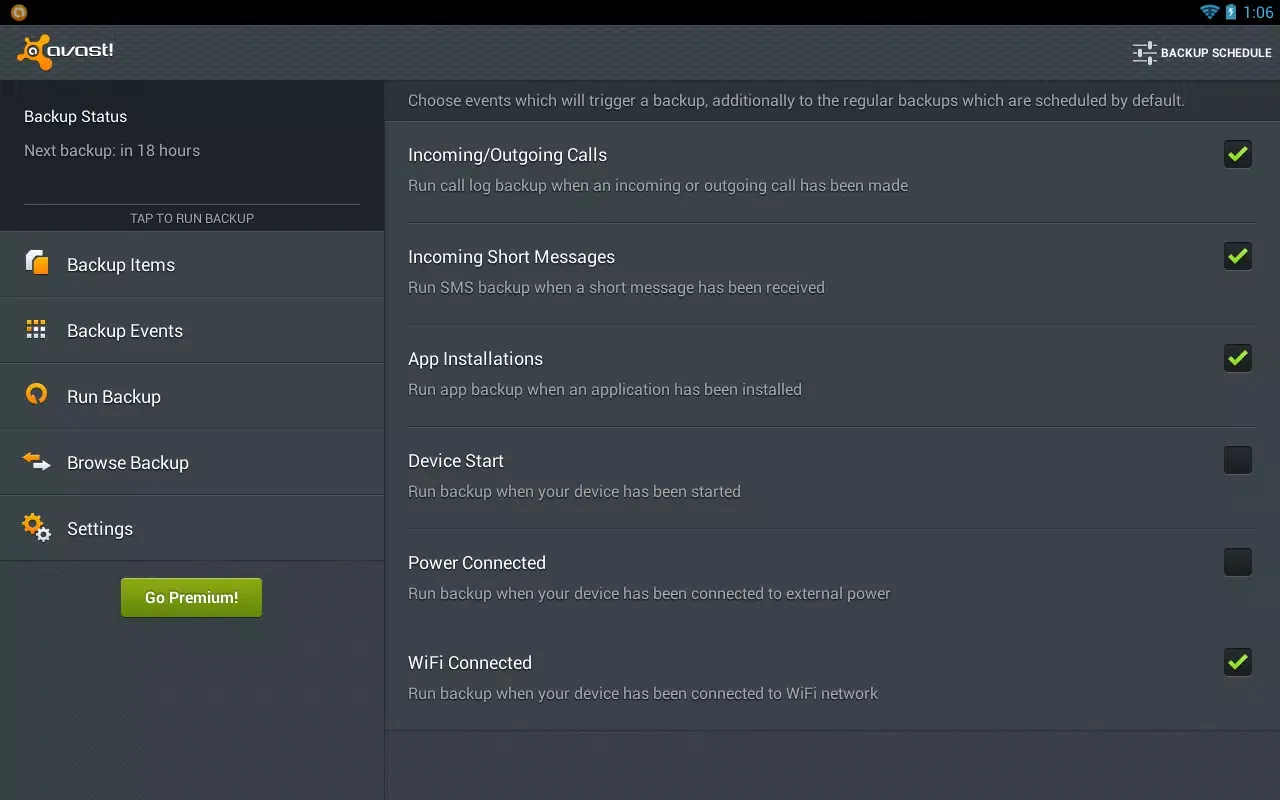 avast! Mobile Backup Ekran Görüntüleri