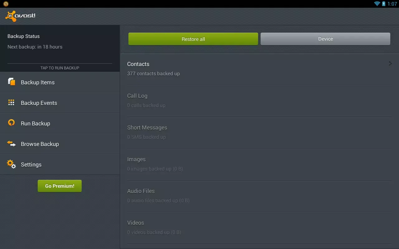 avast! Mobile Backup Ekran Görüntüleri