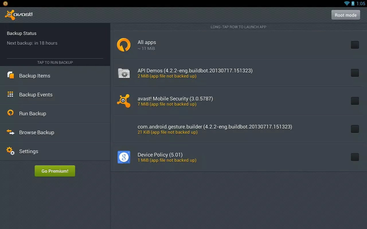 avast! Mobile Backup Ekran Görüntüleri