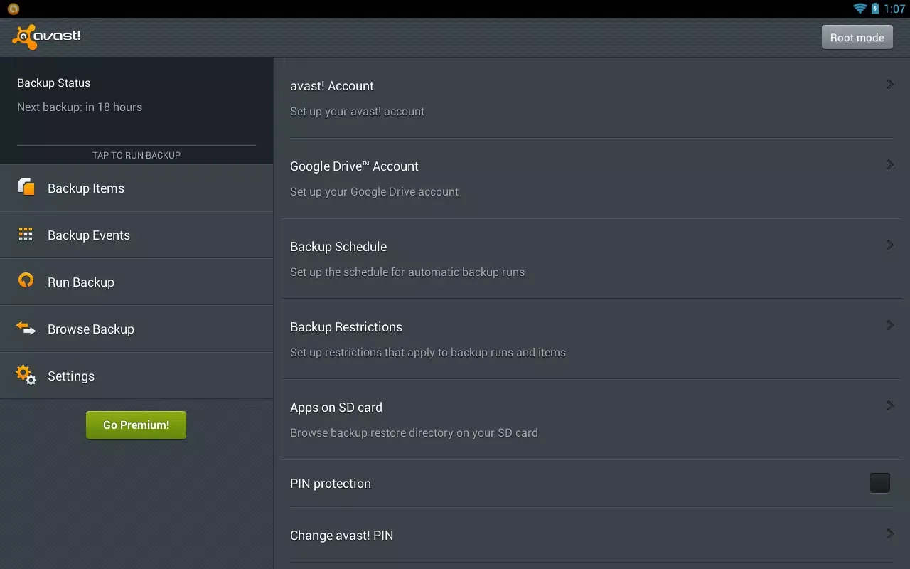 avast! Mobile Backup Ekran Görüntüleri