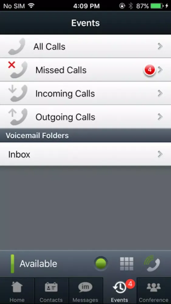 Capturas de tela do Avaya one-X® Mobile Preferred for IPO