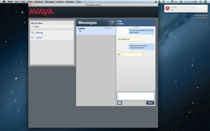 Avaya Messaging Service スクリーンショット