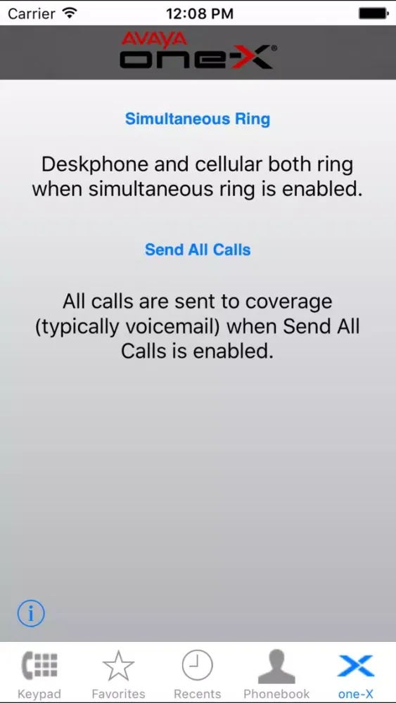 Capturas de tela do Avaya one-X(R) Mobile Lite