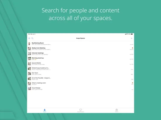 Ảnh chụp màn hình của Avaya Spaces iPad 