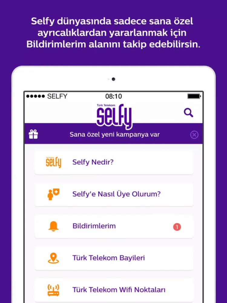 Tangkapan skrin Türk Telekom Selfy iPad 