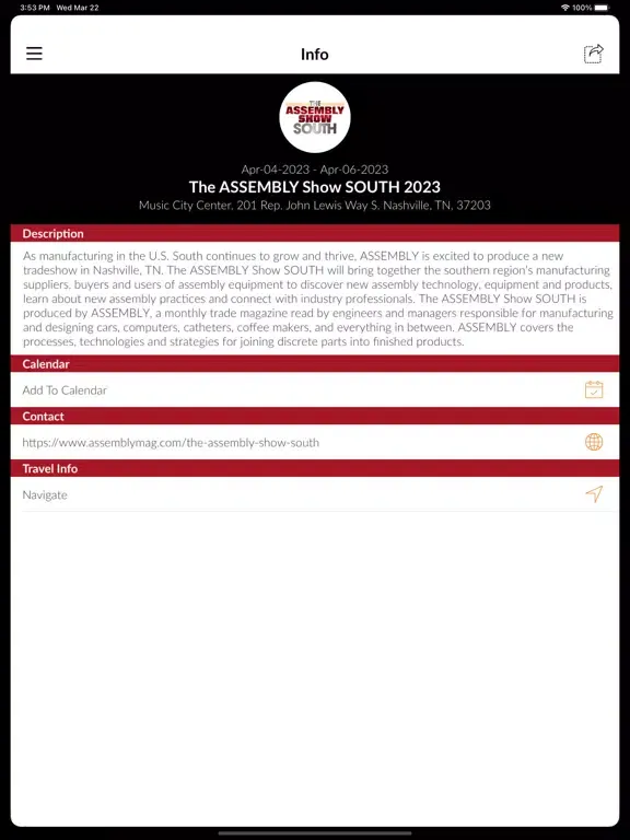 The ASSEMBLY Show South 2023 iPad 应用截图