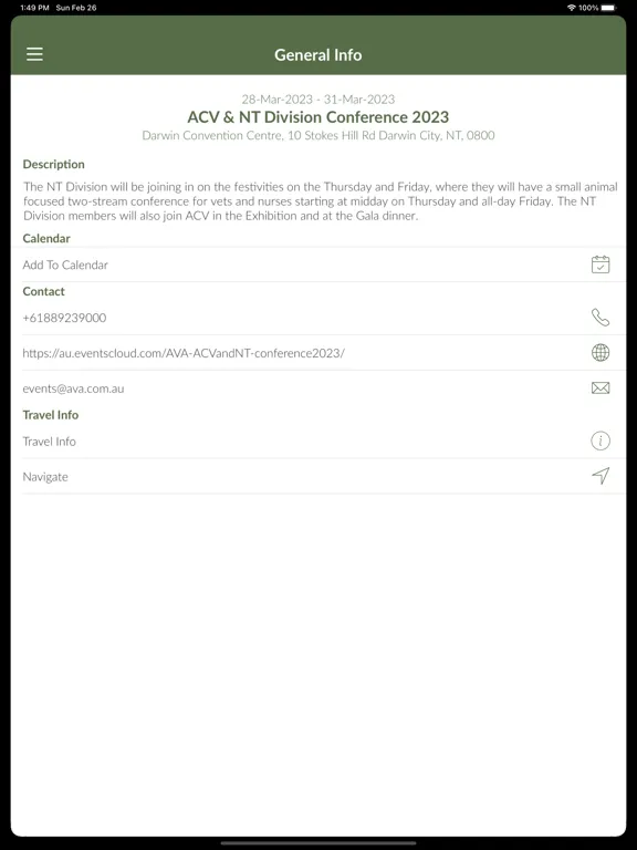 Ảnh chụp màn hình của AVA Events iPad 