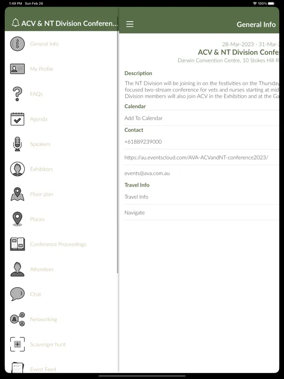 Ảnh chụp màn hình của AVA Events iPad 