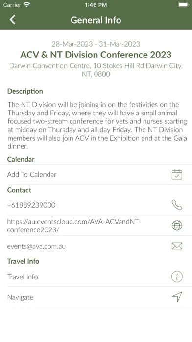 Ảnh chụp màn hình của AVA Events