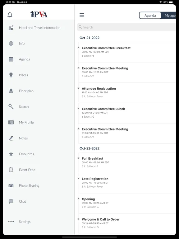 Tangkapan skrin PVA Events iPad 