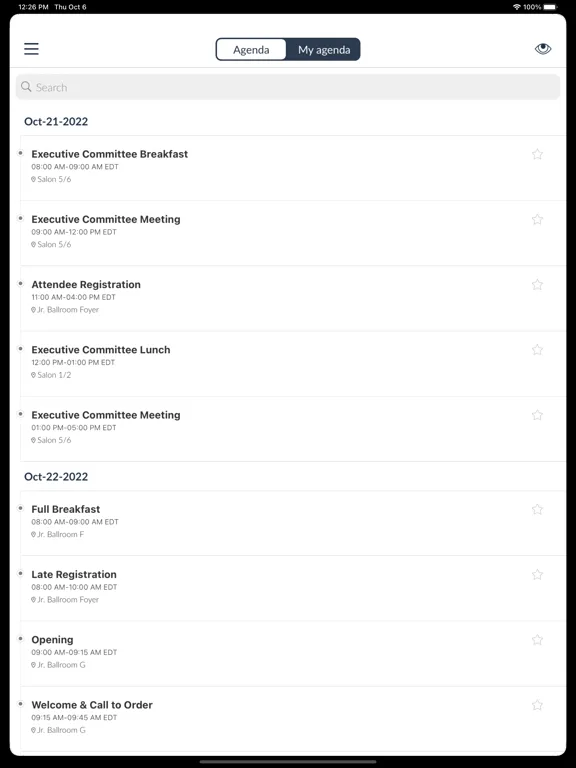 Tangkapan skrin PVA Events iPad 