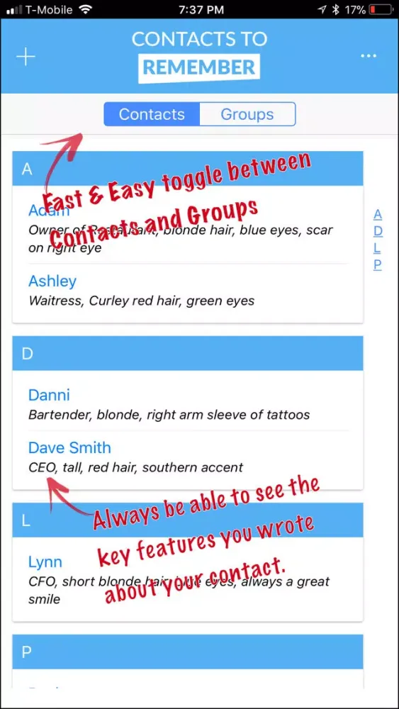 Ảnh chụp màn hình của Contacts to Remember