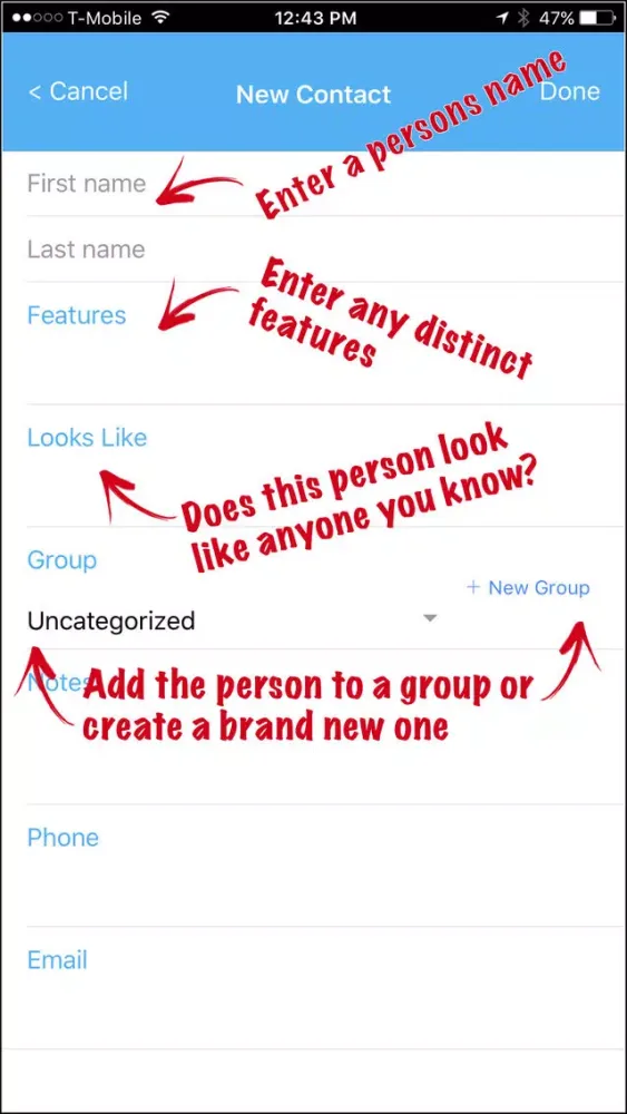 Ảnh chụp màn hình của Contacts to Remember
