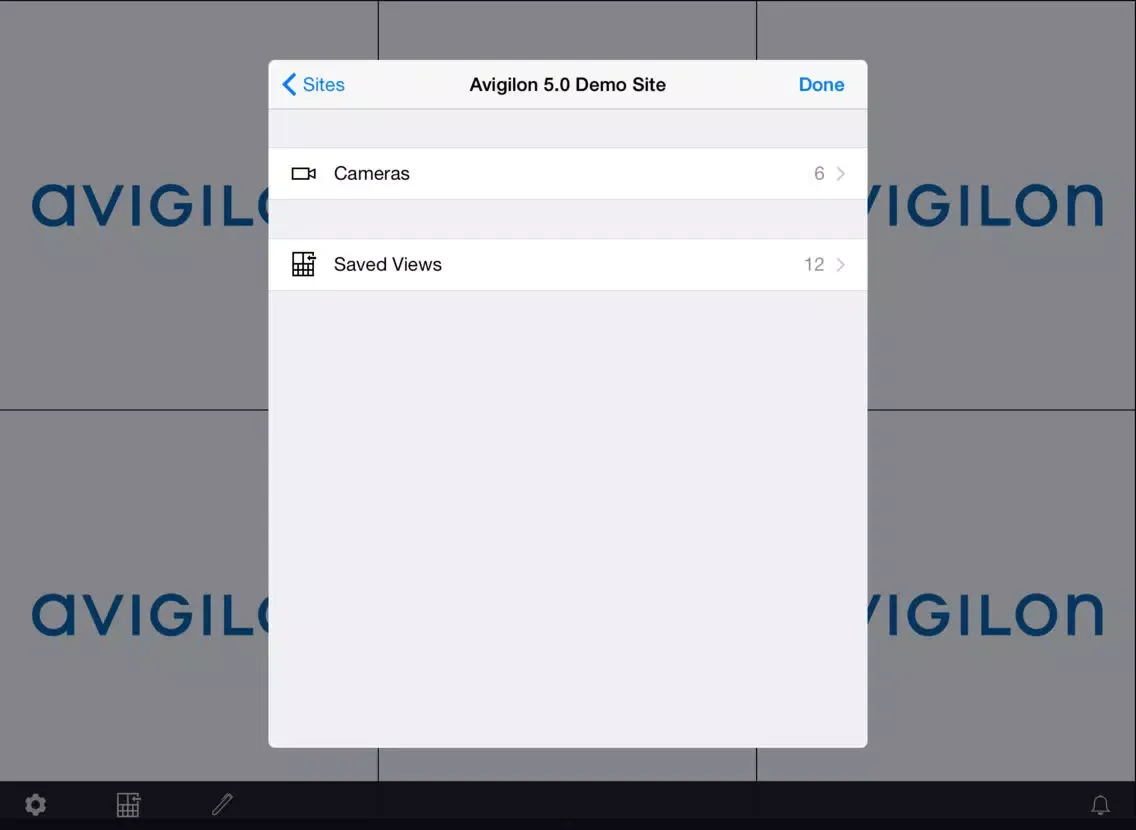 ภาพหน้าจอของ Avigilon Control Center Mobile iPad 