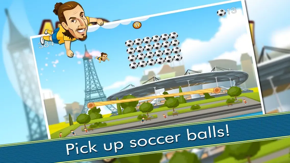 Tangkapan layar Soccer Game - Zlatan Edition: Bounce on trampoline platforms to jump high and collect soccer balls (football trampoline)
